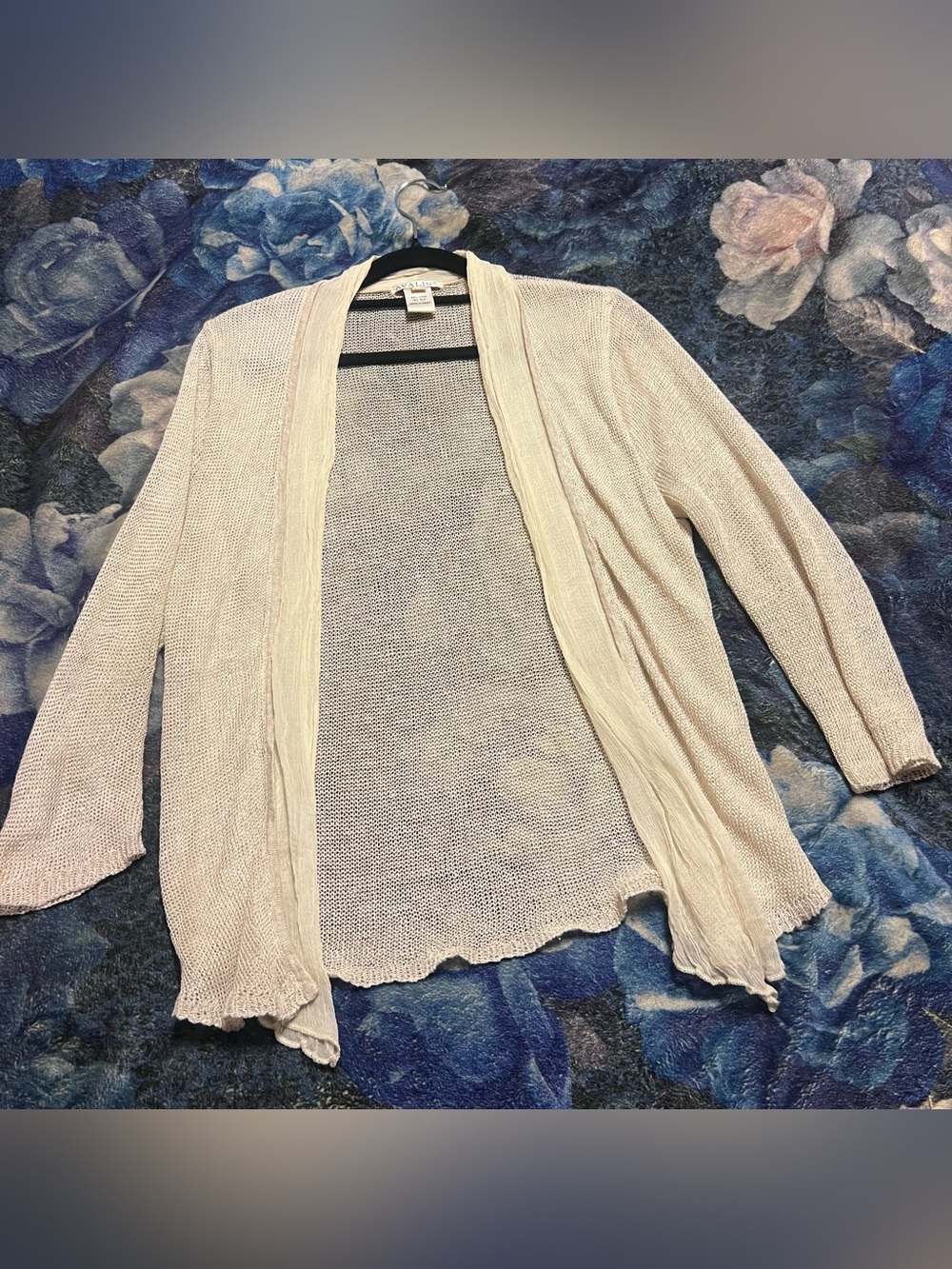AVALIN linen silk vintage Light Cream Open-Front Women's Knit Cardigan